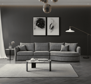 Luxurious Aluxo Rubin Corner Chaise Sofa in Charcoal Boucle for Modern Interiors - UK Luxury Furniture